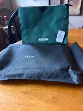 Prada Beauty bag in green with dust bag NWT
